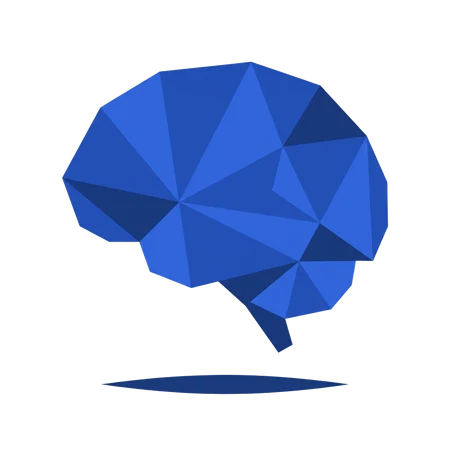 A brain drawn as flat triangular facets in two tones of blue