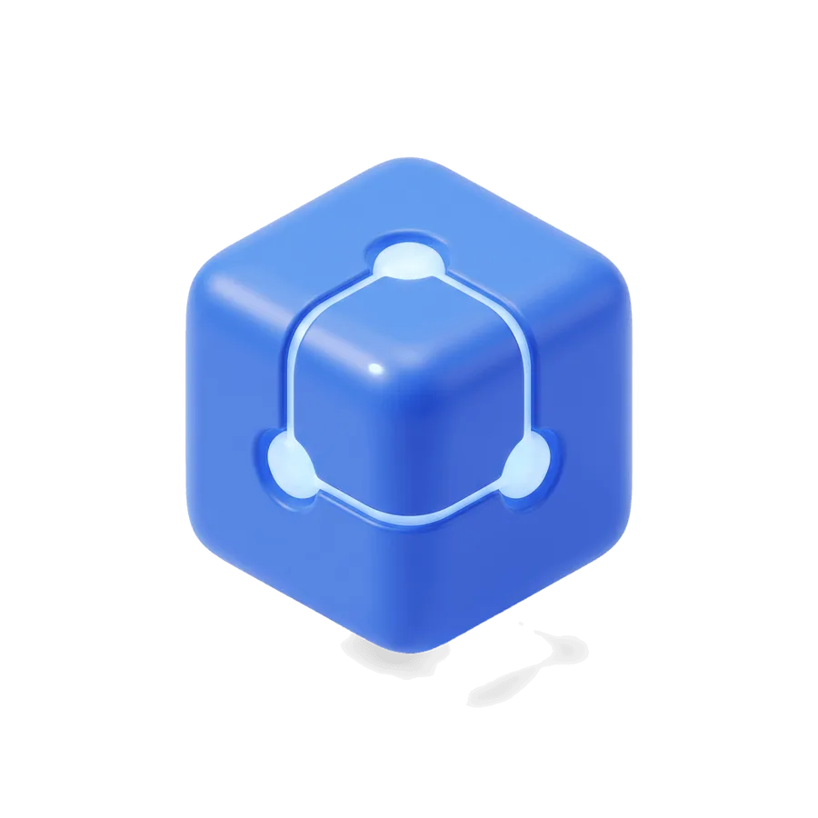 The cube turns once, lighting each node, as a still