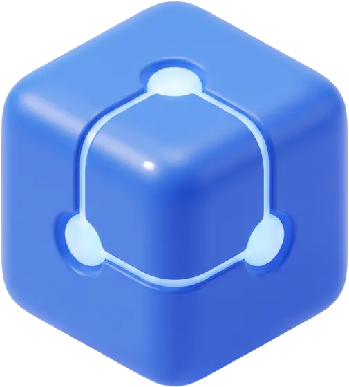 A rounded cube with three glowing nodes joined by thin lines