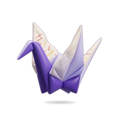 An origami crane folded from a marked exam page, tick marks across its wings