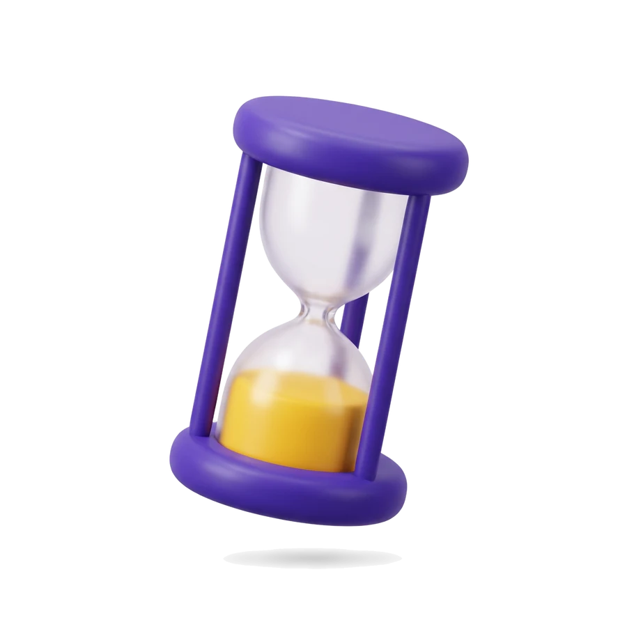 The hourglass turns over and starts running, as a still