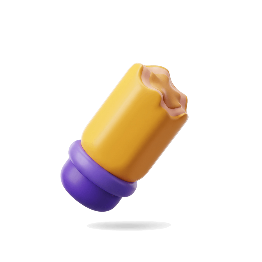 A chunky yellow and purple pencil, soft 3D