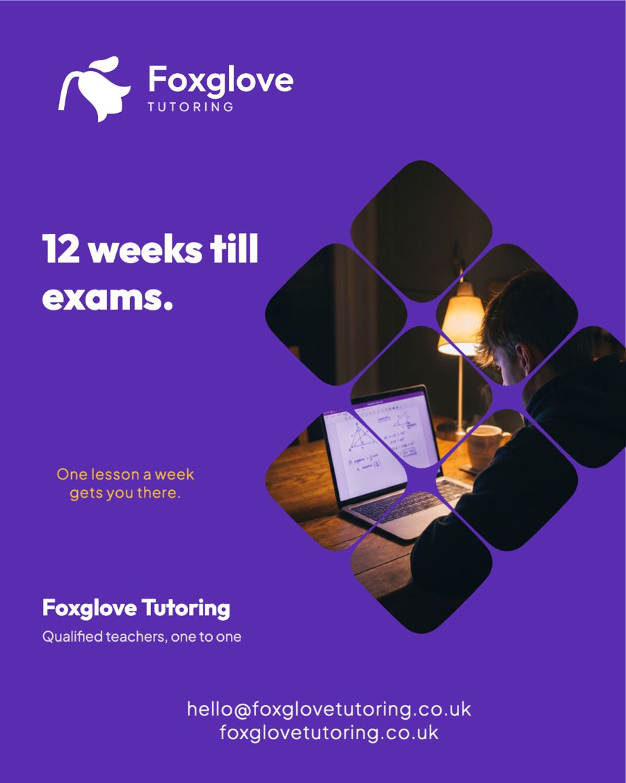 The finished post: a student at a kitchen table in the window, the headline and the Foxglove logo
