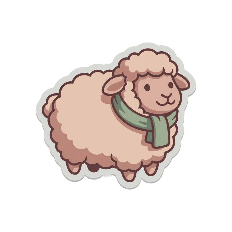 A sheep in a green scarf, sticker style