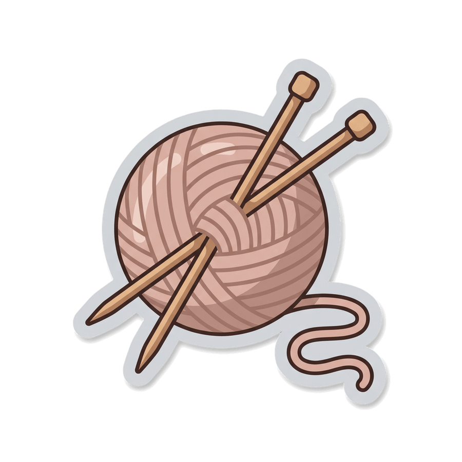A ball of yarn with knitting needles, sticker style